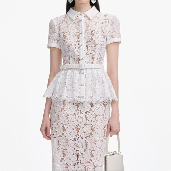 NWOT Self-Portrait WHITE LACE PEPLUM MIDI DRESS, size US6 - Picture 1 of 16